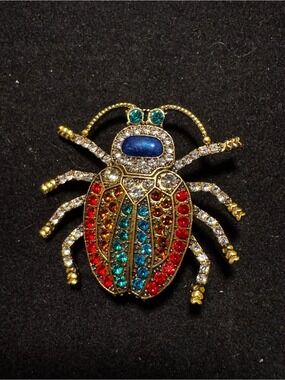 Gold-Tone Multicolor Crystal Beetle Brooch - Women Jewelry